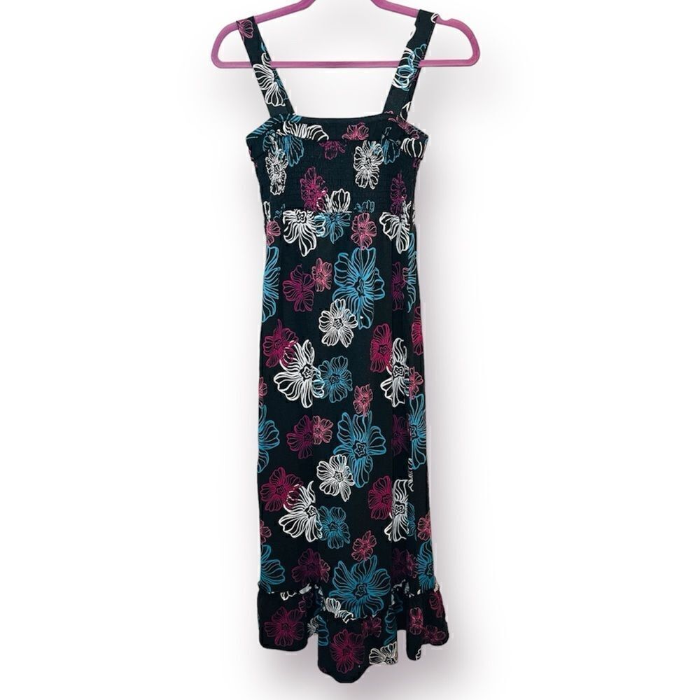 So Floral Strappy Ruffle Tiered Sun Dress Maxi Smocked Bodice Black Girls 16